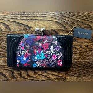 NWT Bebe Black and Multicolor Floral Women's Wallet